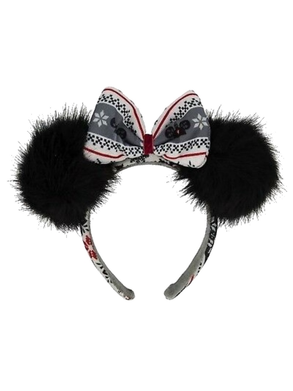 Disney Black Pom Pom Winter Minnie Ear Headband Fair Isle Sweater Print